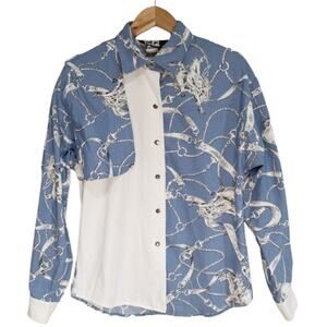 Top Rail Vintage Blue White Long Sleeve Button Up Rodeo Western Shirt Small